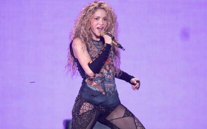 Shakira durante el concierto de Hamburgo de su gira El Dorado, el 3 de junio de 2018.