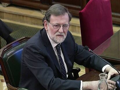 El expresidente del Gobierno, Mariano Rajoy, durante su declaración como testigo en el juicio del 'procés'.