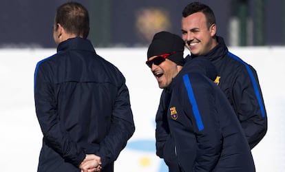 Luis Enrique, en l'entrenament previ al partit davant Las Palmas.