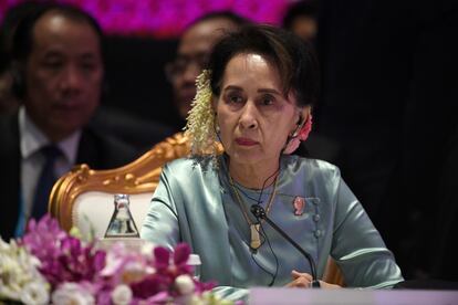 Aung San Suu Kyi en una cumbre de la ASEAN, en Bangkok, en 2019.