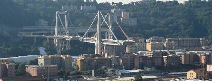 El puente de Morandi, en Génova, un año después de su derrumbe.