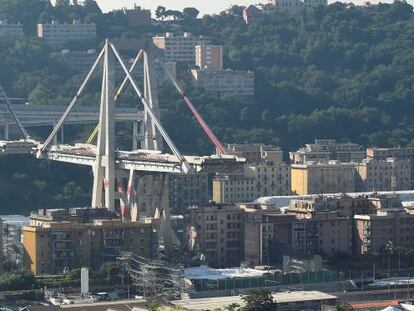 El puente de Morandi, en Génova, un año después de su derrumbe.