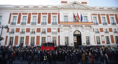 La sede de presidencia de la Comunidad de Madrid, en la Puerta del Sol, donde se ha celebrado el homenaje a las víctimas del 11M.