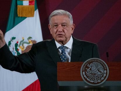 Andrés Manuel López Obrador, durante su conferencia matutina de este martes, en Ciudad de México.