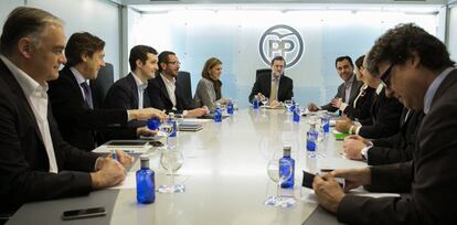 Mariano Rajoy during a meeting with Popular Party leaders in Madrid.