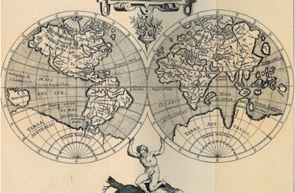 Mapa de los 'Dos hemisferios del Mundo' del 'Atlas de Wytfliet'.
