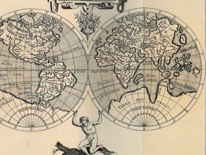 Mapa de los &#039;Dos hemisferios del Mundo&#039; del &#039;Atlas de Wytfliet&#039;.