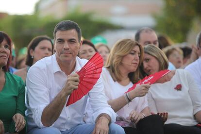 El secretario general del PSOE, Pedro S&aacute;nchez, y la presidenta andaluza, Susana D&iacute;az, durante un acto celebrado en Jerez de la Frontera el d&iacute;a 6 de junio.