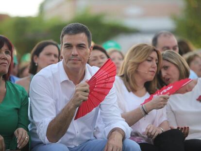 El secretario general del PSOE, Pedro S&aacute;nchez, y la presidenta andaluza, Susana D&iacute;az, durante un acto celebrado en Jerez de la Frontera el d&iacute;a 6 de junio.