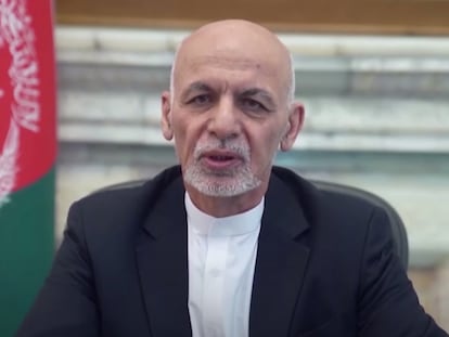 Captura de vídeo de Ashraf Ghani, durante un discurso en la televisión afgana, el 14 de agosto.