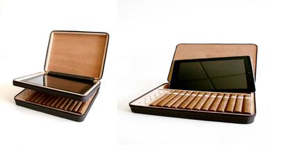 Humidor para tablets con 25 unidades de Montecristo nº 4, cepo 42. Precio 155 euros