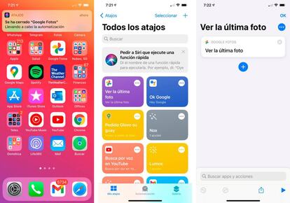Aplicación Atajos en un iPhone.