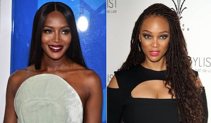 Las modelos Naomi Campbell y, a la derecha, Tyra Banks. 