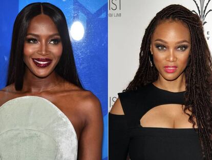 Las modelos Naomi Campbell y, a la derecha, Tyra Banks. 