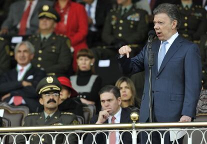 El presidente colombiano, Juan Manuel Santos, da un discurso.