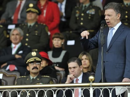 El presidente colombiano, Juan Manuel Santos, da un discurso.