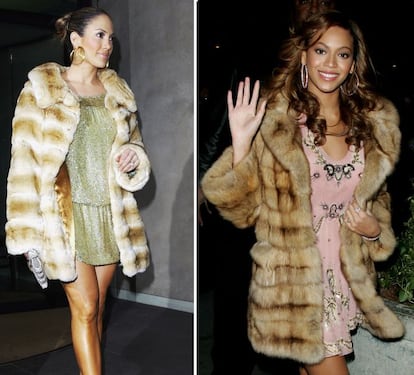 Beyoncé no solo ha usado vestuarios muy parecidos a los de JLo para sus actuaciones y giras. En febrero de 2003, la cantante y actriz Jennifer Lopez se presentó en el estreno en Londres de su película 'Sucedió en Manhattan' con un abrigo de piel de color beige y pendientes de aro. Mientras que en 2007 Beyoncé apareció en los estudios del programa TRL, del canal MTV en Nueva York, con un abrigo casi igual y el mismo estilo de pendientes.