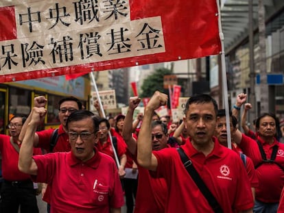 Manifestación por el Día del Trabajo en Hong Kong,.