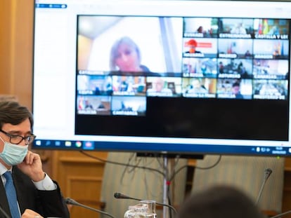 El ministro de Sanidad, Salvador Illa, preside por videoconferencia la reunión del Consejo Interterritorial del Sistema Nacional de Salud del pasado 1 de octubre.