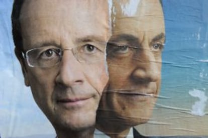 Cartel oficial de los dos candidatos a las próximas elecciones francesas, el actual presidente de la República y líder del UMP, Nicolas Sarkozy, y el representante del partido socialista François Hollande.