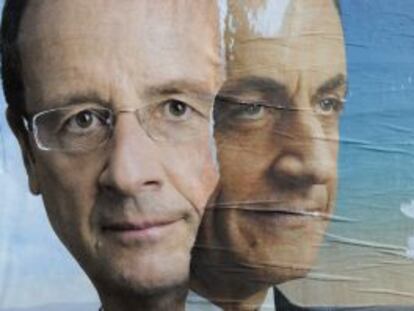 Cartel oficial de los dos candidatos a las próximas elecciones francesas, el actual presidente de la República y líder del UMP, Nicolas Sarkozy, y el representante del partido socialista François Hollande.