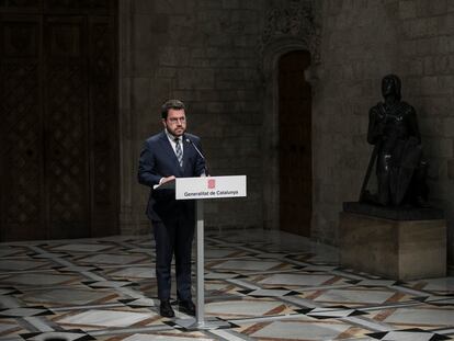 Comparecencia del 'president' de la Generalitat, Pere Aragonès, tras la decisión de Junts per Catalunya de dejar el Govern.