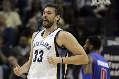 Marc Gasol celebra una canasta ante Detroit