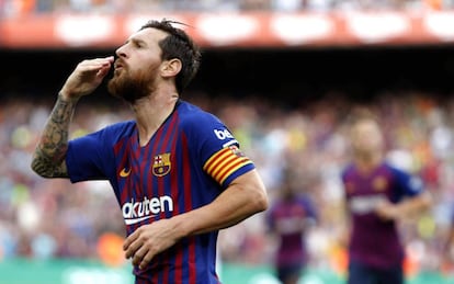 Messi, després de marcar contra l'Osca.