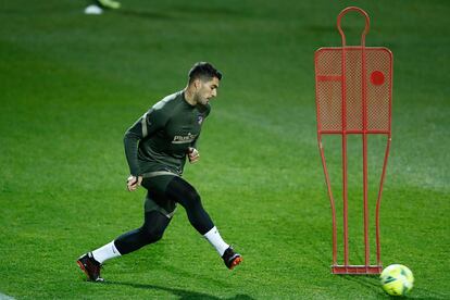 Luis Suárez, en un entrenamiento previo al derbi de este sábado.