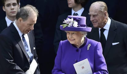Lord Snowdon, junto a Isabel II y Felipe de Edimburgo, en abril de 2017.