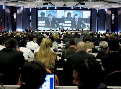 José Manuel Durao Barroso habla durante una conferencia sobre el problema de discriminación y exclusión de los gitanos en la UE