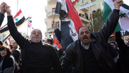 Manifestantes prorégimen en las calles de Damasco.