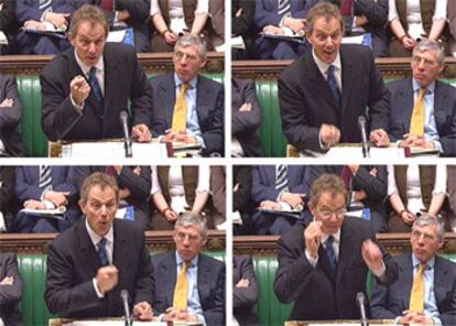 Tony Blair, en diferentes momentos del debate en los Comunes.