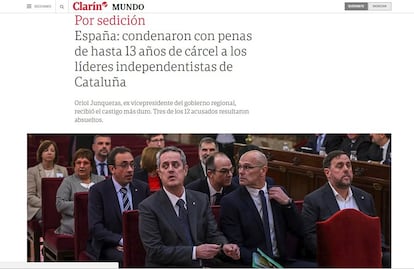 “Una decisión judicial que tuvo en vilo a España durante las últimas semanas”. El ‘Clarín’ de Argentina califica al juicio del ‘procés’ como “la peor crisis política en España” después de la dictadura franquista.