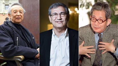 El escritor chino Gao Xingjian, el turco Orhan Pamuk y el japonés Kenzaburo Oé, algunos de los pocos Nobel de Literatura en lenguas no occidentales.