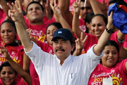 The president of Nicaragua, Daniel Ortega, appears before supporters in July 2010.