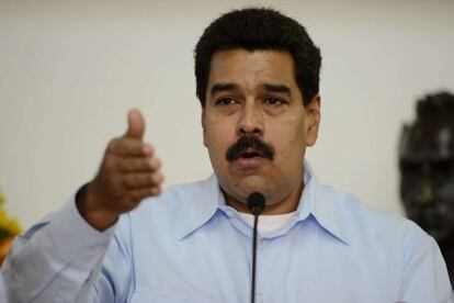 Venezuelan President Nicolas Maduro talks during a press conference on Monday in Caracas.
