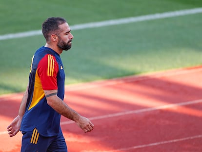 Carvajal, durante un entrenamiento de España en la Ciudad de fútbol de Las Rozas.