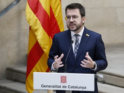 El presidente de la Generalitat, Pere Aragonès, durante el acto de conmemoración del Día de la República, el pasado jueves