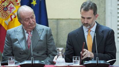 Juan Carlos I and Felipe VI in Madrid.