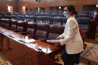 Isabel Díaz Ayuso, durante su intervención en la segunda sesión del debate sobre el estado de la región, celebrada este martes.