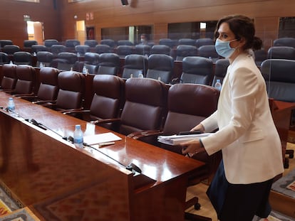 Isabel Díaz Ayuso, durante su intervención en la segunda sesión del debate sobre el estado de la región, celebrada este martes.