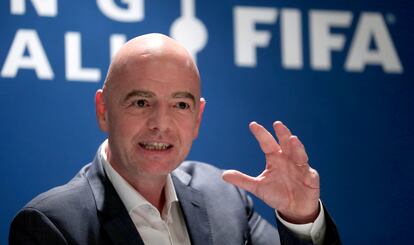 El presidente de la FIFA, Gianni Infantino, durante una charla en la sede de Zúrich.