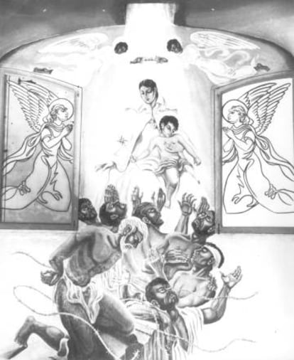 Fragmento de la puntura mural de Helios Gómez realizada en una celda de la cárcel Modelo.