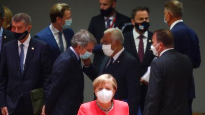 La canciller alemana, Angela Merkel, durante la cumbre de la UE en Bruselas de este viernes.