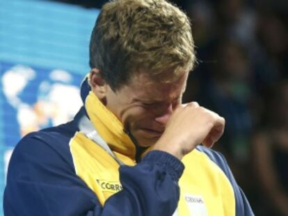 César Cielo llora en el podio del Sant Jordi.