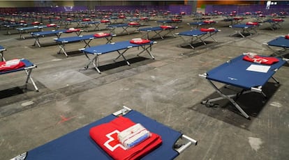 The homeless shelter in Madrid’s Ifema convention center.