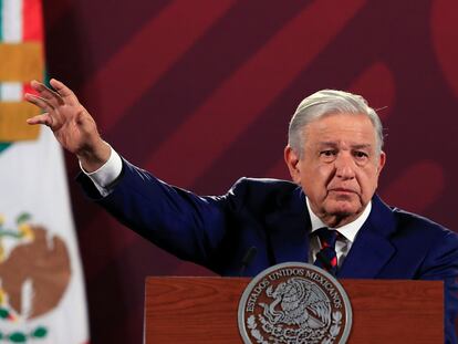 Andrés Manuel López Obrador durante su conferencia de prensa matutina de este martes.