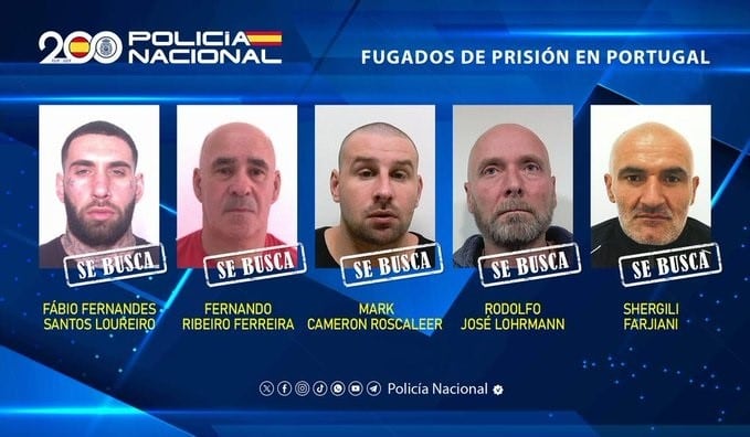 La Policía difunde las fotos de los cinco peligrosos presos fugados de una cárcel portuguesa y pide ayuda ciudadana para localizarlos 