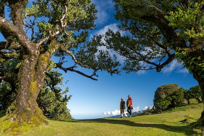 Dos senderistas en Parque natural de Madeira.